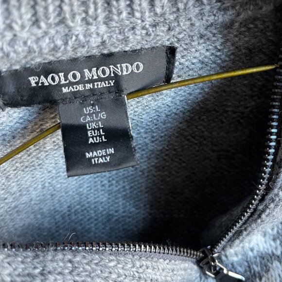 Paolo Mondo Wool Blend Sweater Ribbed High Mock Neck Half-Zip Gray White Men's L - Picture 6 of 7